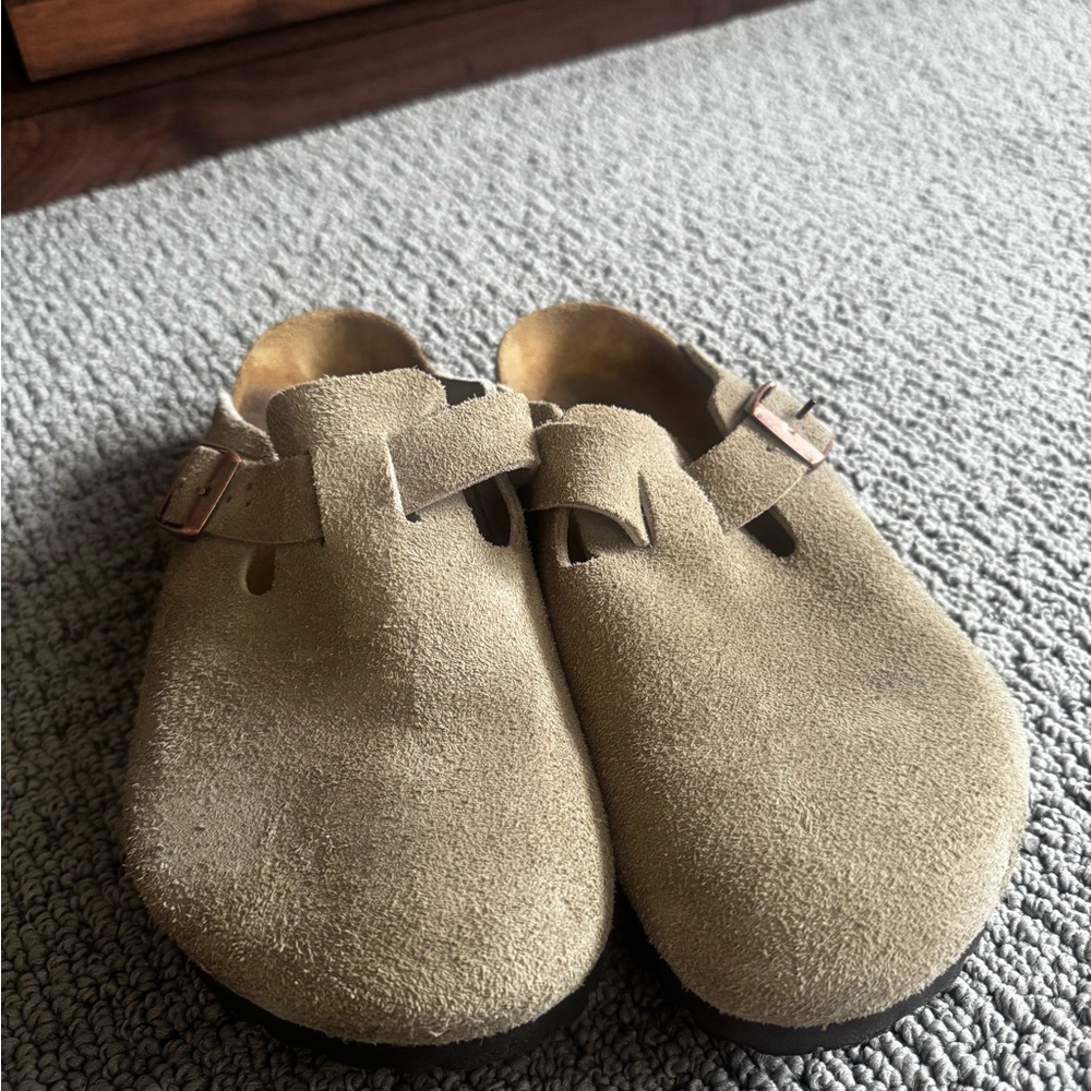 Birkenstock Taupe Suede Boston slip-ons